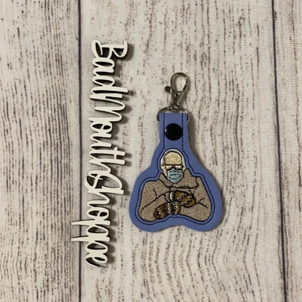 *Bumble Stitch Embroidered Bernie Sanders Mittens Bag Clip Charm